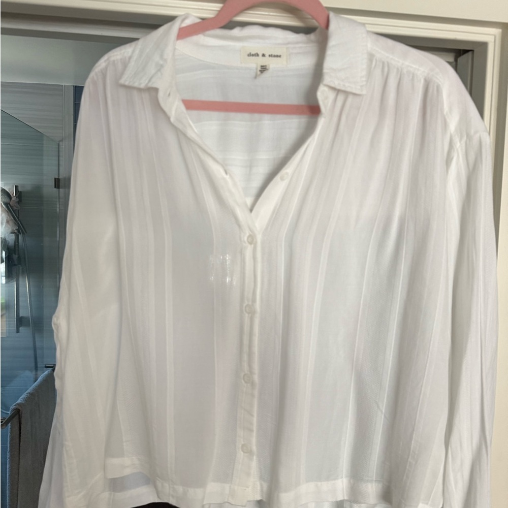 Cloth & Stone Sheer White Button-Up Blouse